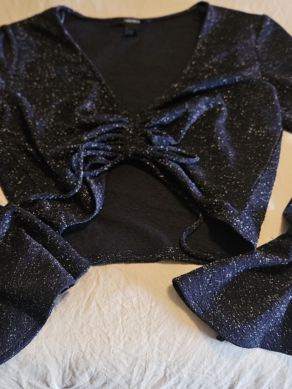 Forever 21 Sparkle Navy Ruched Crop Top